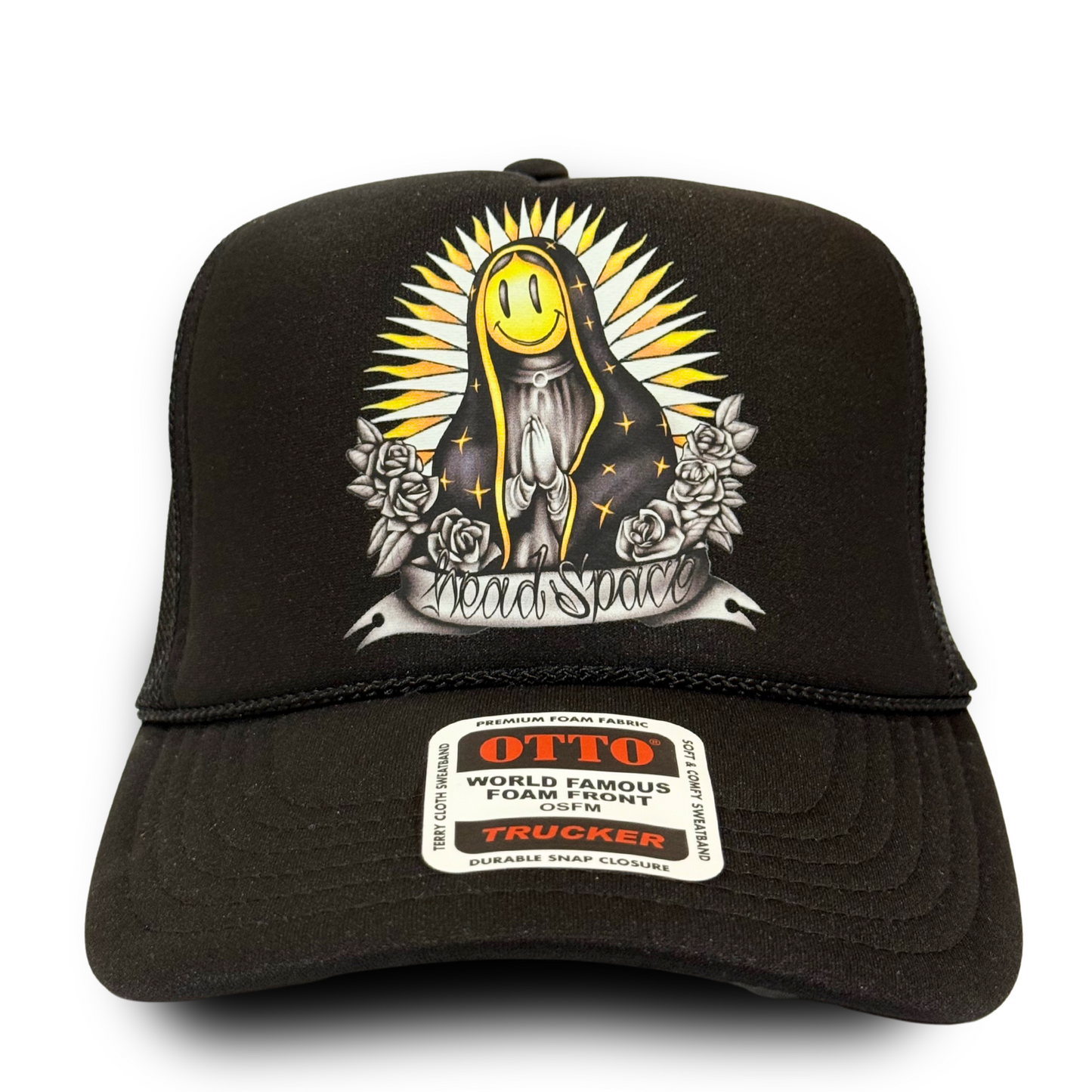Black La Virgen Trucker Hat