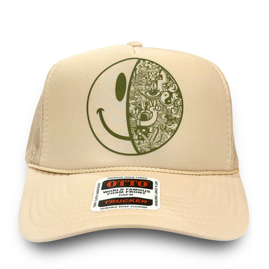 Beige Smiley Trucker Hat