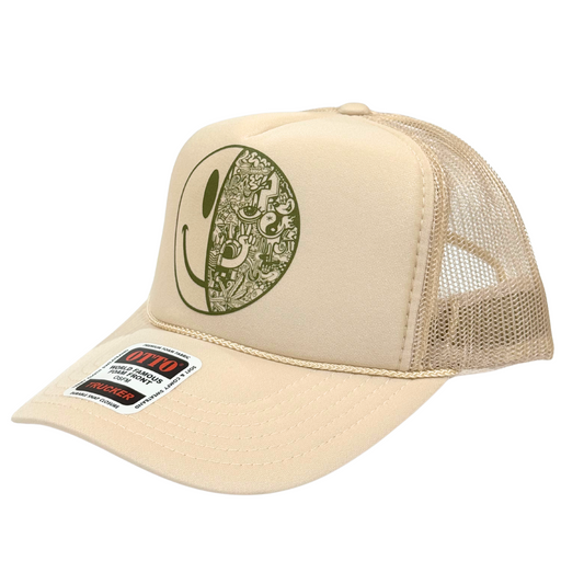 Beige Smiley Trucker Hat